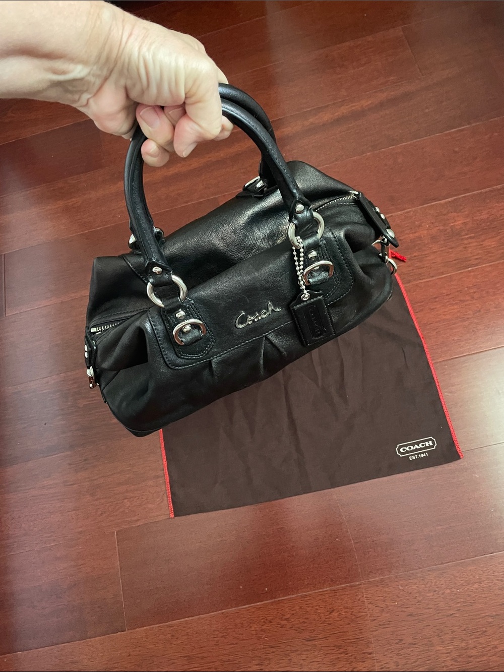 COACH Ashley Shimmering Black Leather Satchel Handbag - Picture 15 of 15